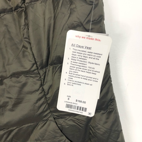 Lululemon NWT All Days Vest in Dark Olive Size 8 - Picture 6 of 8